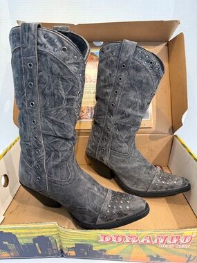 Durango Gray Studded Western Boots 7.5